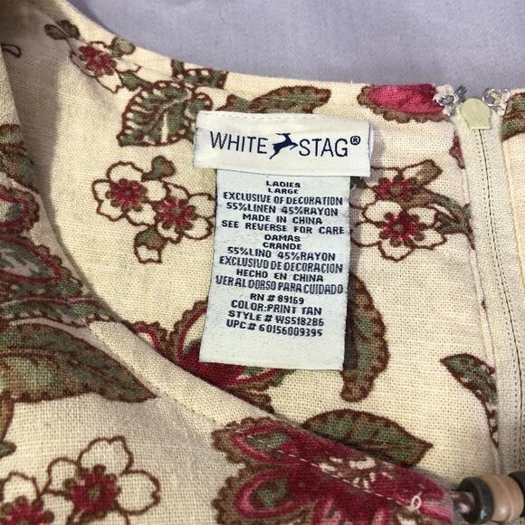 VTG White Stag Dress Womens Large Red Pink Floral Linen Rayon Sleeveless Boho - Picture 5 of 10